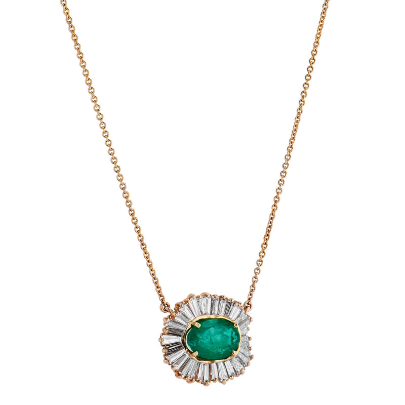 2.81 Carat Oval Emerald And Diamond Baguette Pendant Necklace Necklaces Estate & Vintage