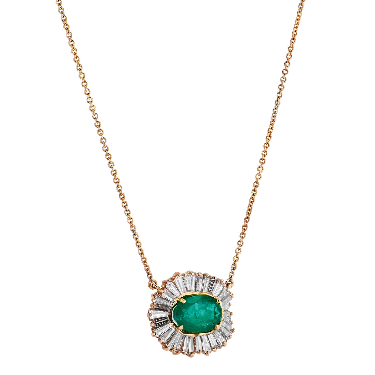 2.81 Carat Oval Emerald And Diamond Baguette Pendant Necklace - Alternate View 1