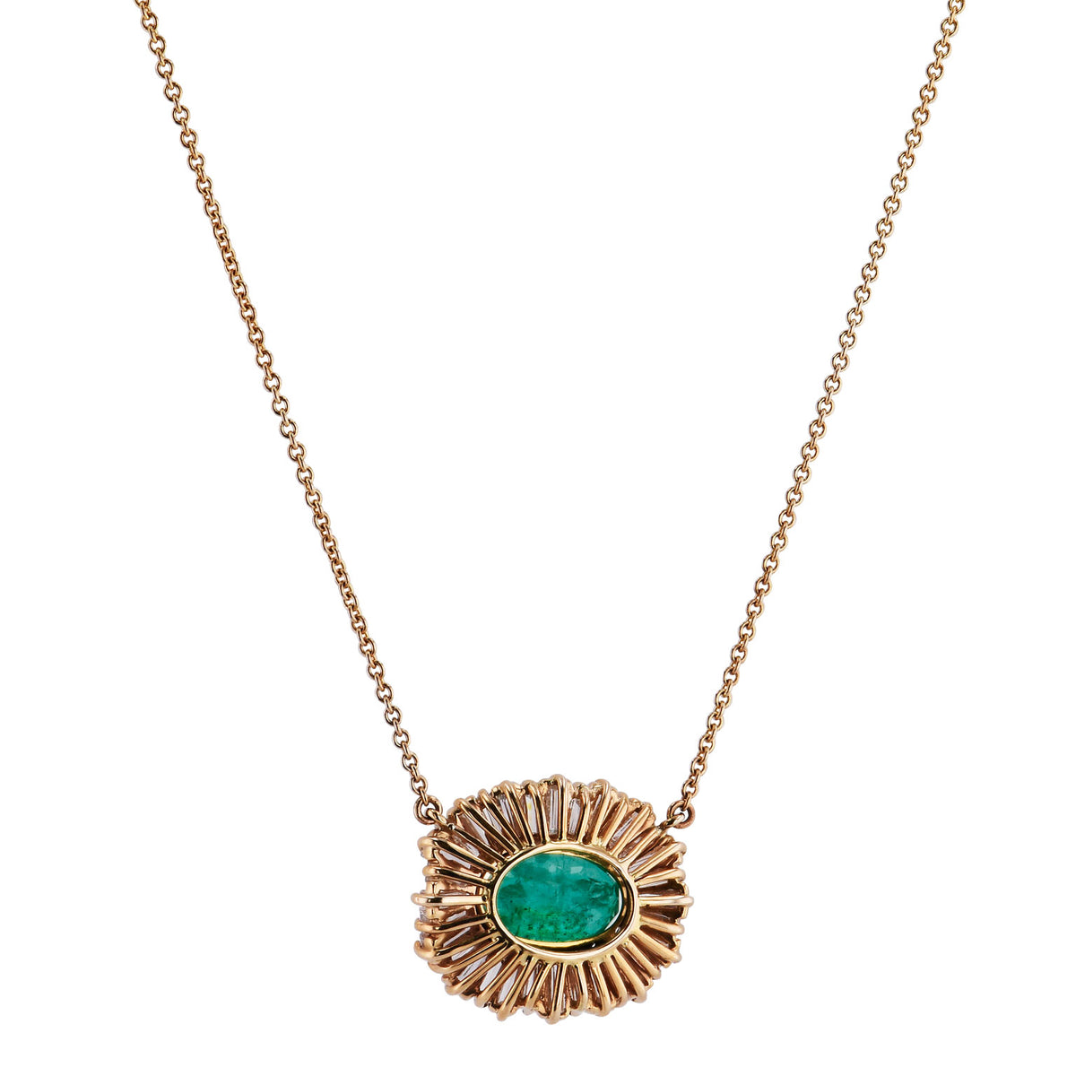 2.81 Carat Oval Emerald And Diamond Baguette Pendant Necklace - Alternate View 2