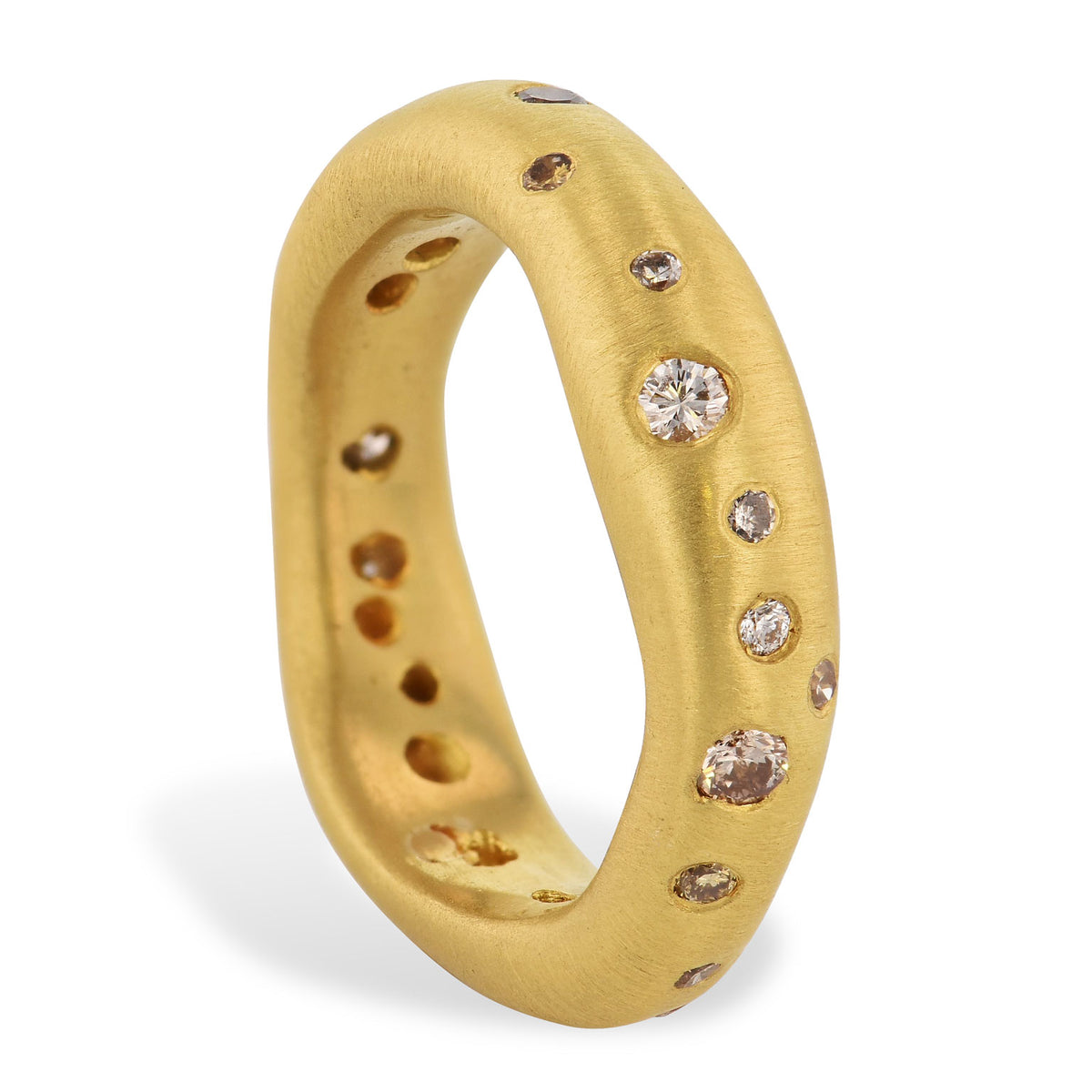 Fancy Color Diamond 22K Brushed Gold Band Ring - Alternate View 2