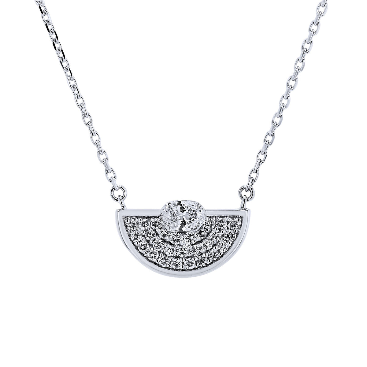 Diamond Half Circle 18 Karat White Gold Pendant Necklace Necklaces Curated by H