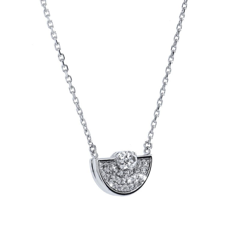 Diamond Half Circle 18 Karat White Gold Pendant Necklace Necklaces Curated by H