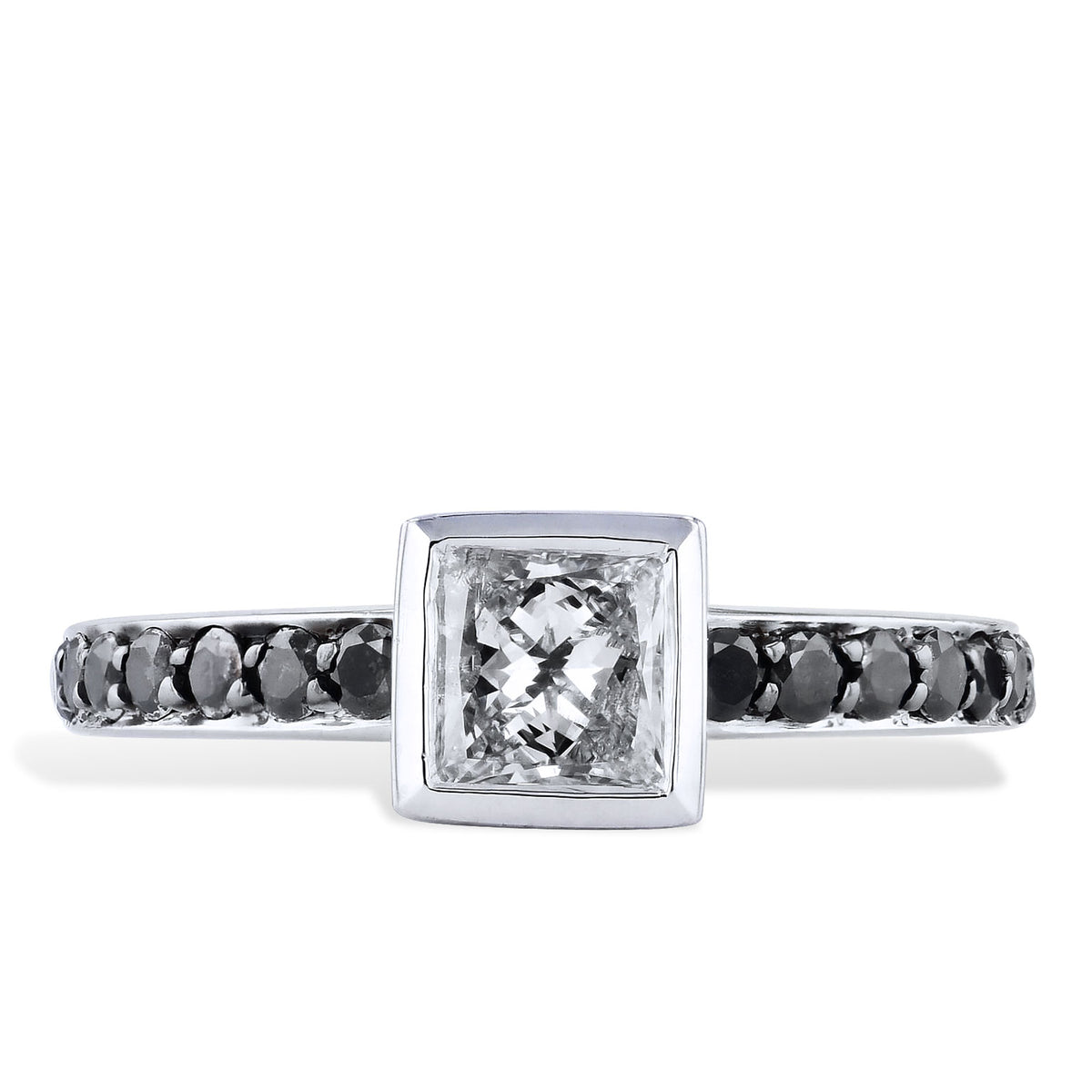0.58 Carat Princess Cut Diamond With Black Diamond Pave Engagement Ring Engagement Rings H&H Jewels
