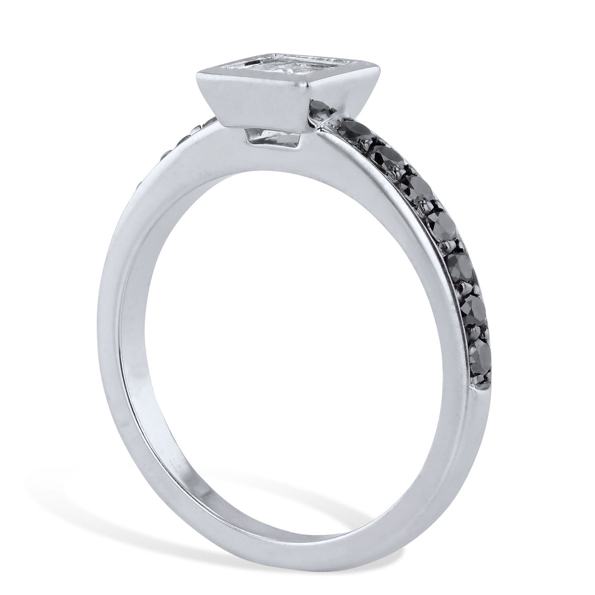 0.58 Carat Princess Cut Diamond With Black Diamond Pave Engagement Ring - Alternate View 2