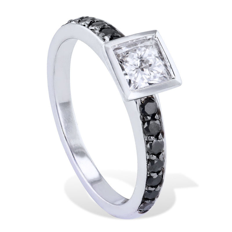 0.58 Carat Princess Cut Diamond With Black Diamond Pave Engagement Ring Engagement Rings H&H Jewels
