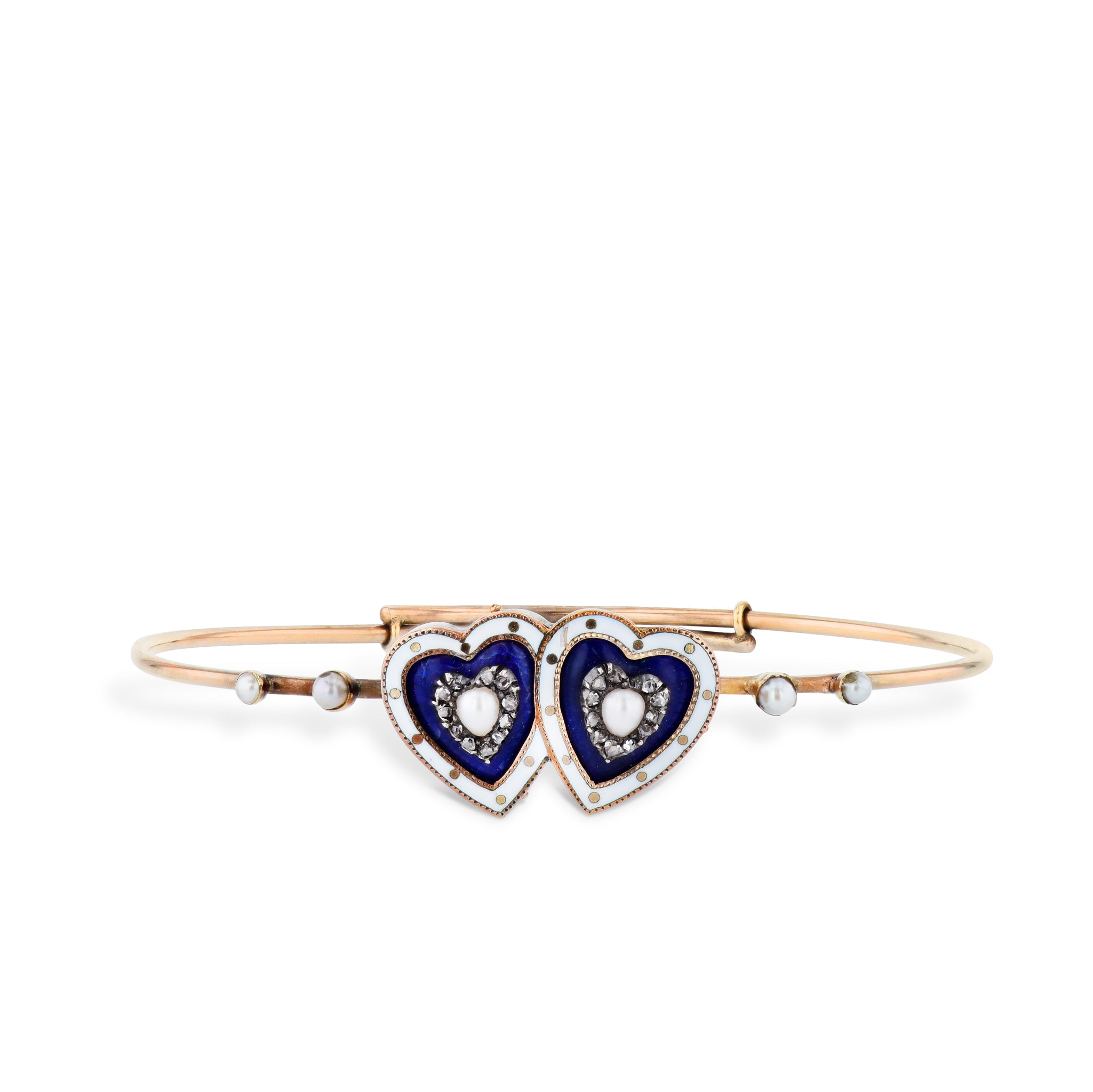 Victorian Gold Twin Hearts Diamond Estate Bracelet Bracelets Estate &amp; Vintage