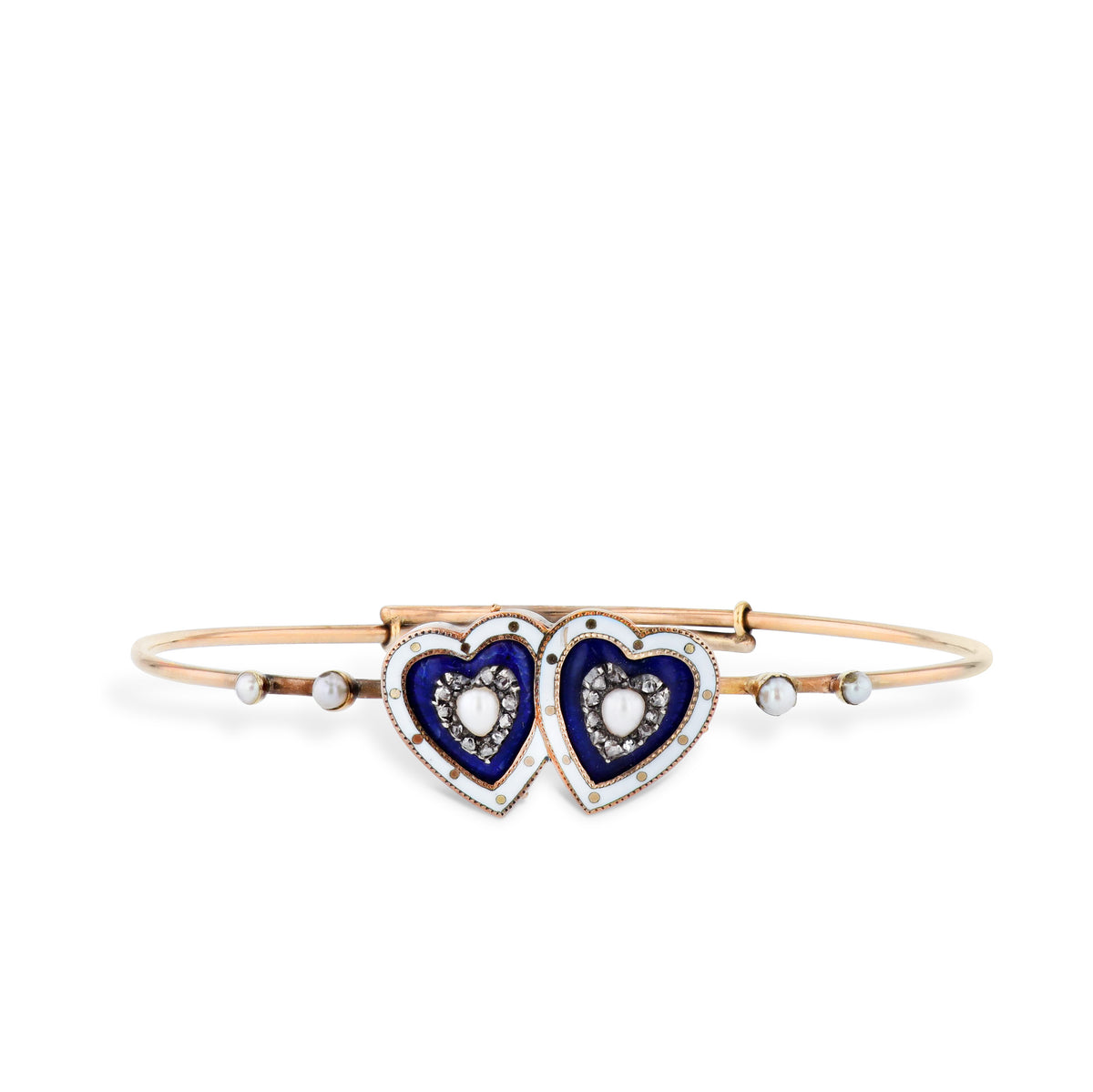 Victorian Gold Twin Hearts Diamond Estate Bracelet Bracelets Estate & Vintage