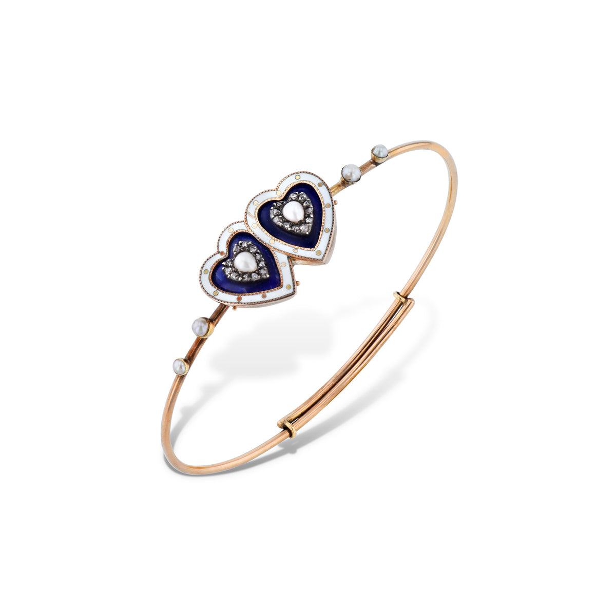 Victorian Gold Twin Hearts Diamond Estate Bracelet - Alternate View 2