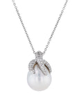South Sea Pearl Pave Diamond White Gold Estate Pendant Necklace Necklaces Estate & Vintage