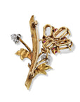 Yellow Gold Diamond Moonstone Ruby Flower Estate Brooch Brooches Estate & Vintage