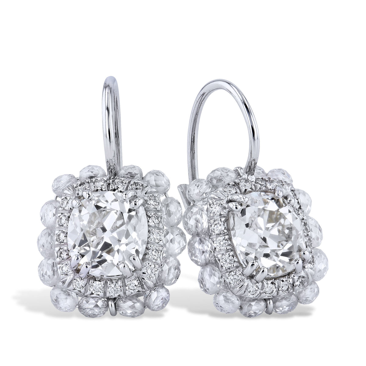 Classic Old Mine Cut Diamond Lever-back Earrings - Alternate View 1