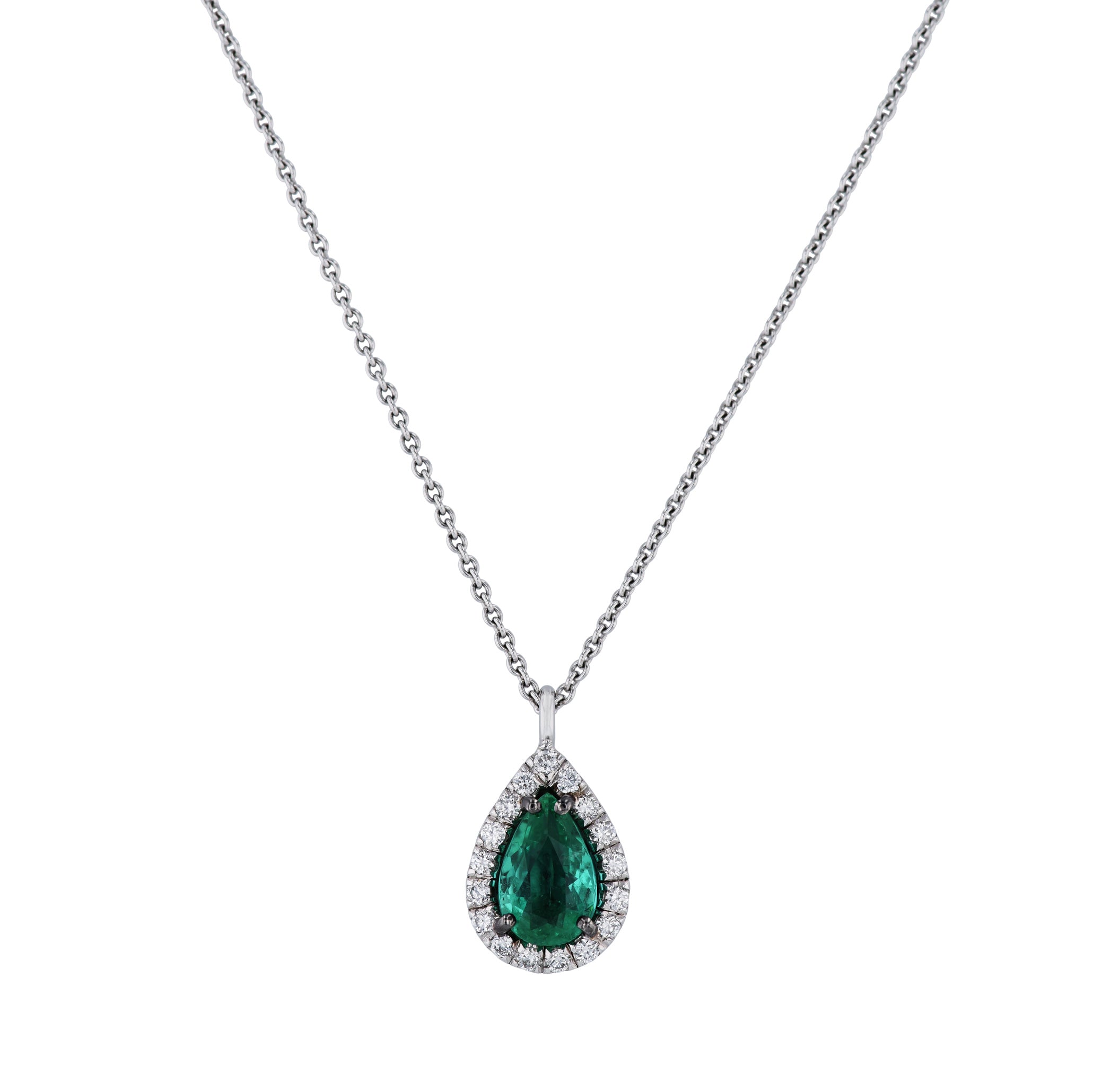 Colombian Emerald White Gold Diamond Pendant Necklace Necklaces H&amp;H Jewels