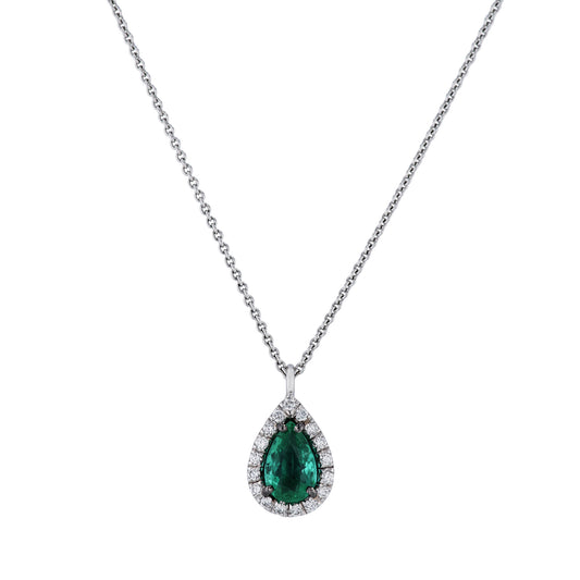 Colombian Emerald White Gold Diamond Pendant Necklace Necklaces H&H Jewels