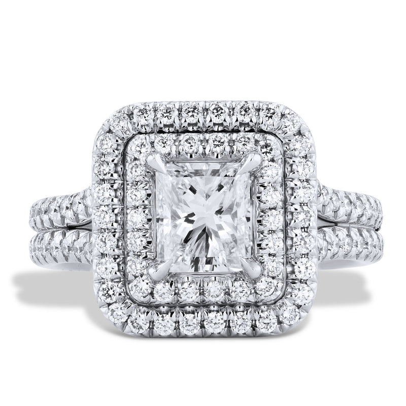 Double Halo Diamond And Platinum Engagement Ring Engagement Rings H&H Jewels