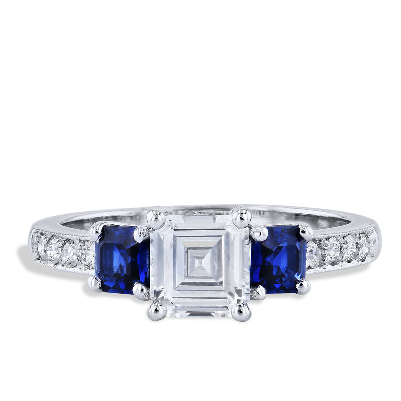 1.02ct Emerald Cut Diamond Engagement Ring with Sapphire Side Stones Engagement Rings H&H Jewels