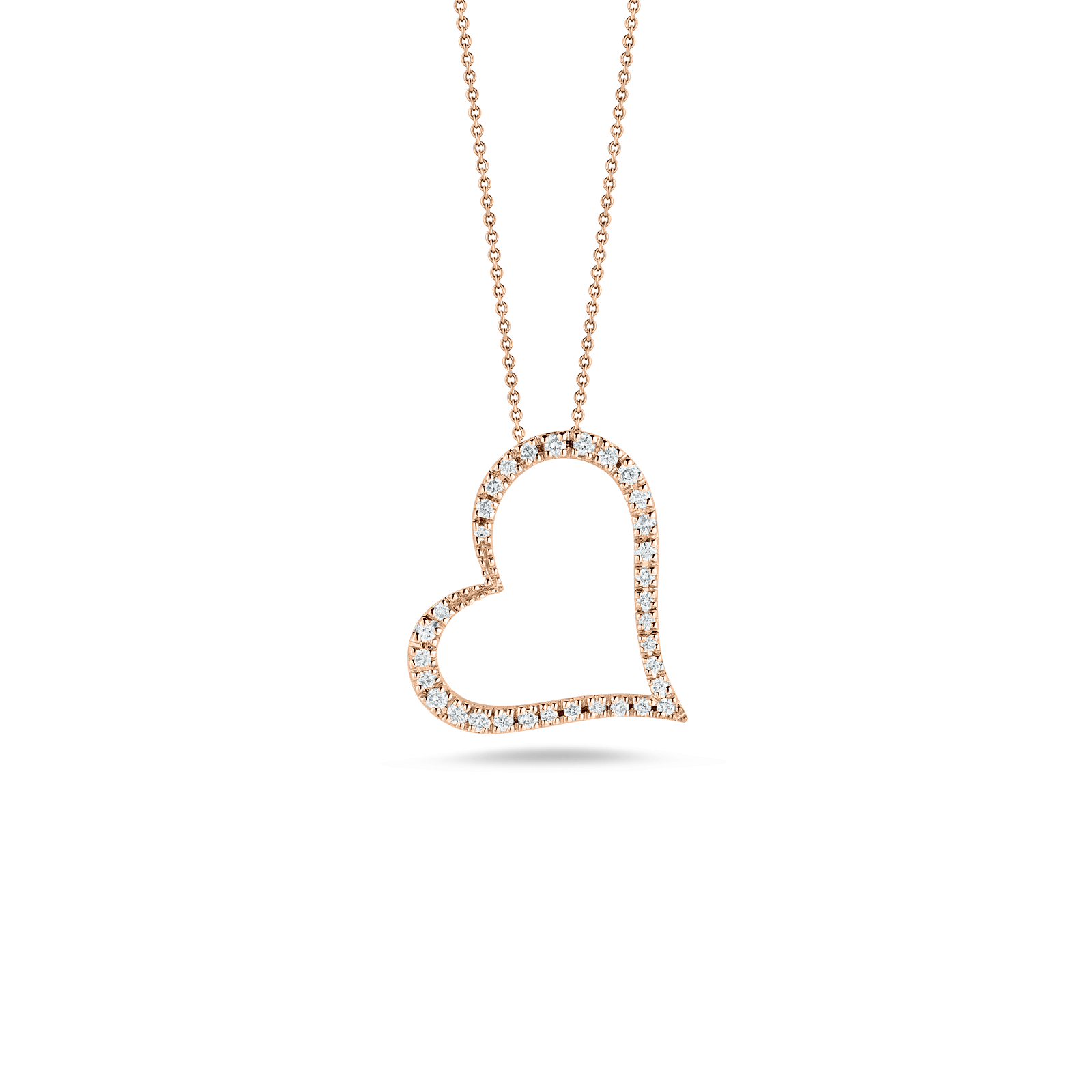 18kt Rose Gold Open Heart Diamond Tiny Treasures Necklace Necklaces Roberto Coin