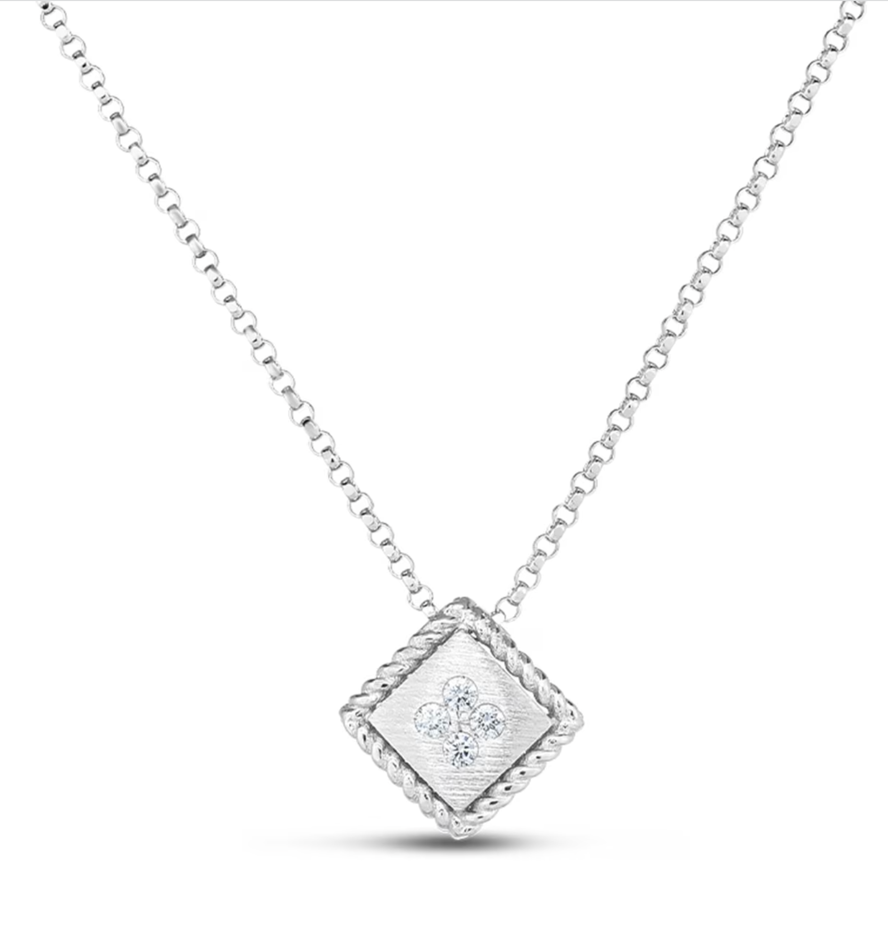 18K White Gold Palazzo Ducale Satin Square Diamond Necklace Necklaces Roberto Coin