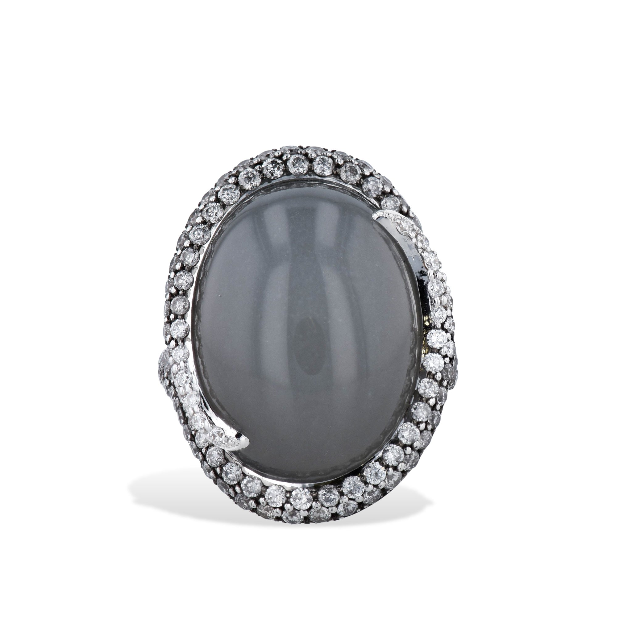 Grey Moonstone Diamond 18K White Gold Ring Rings Curated by H