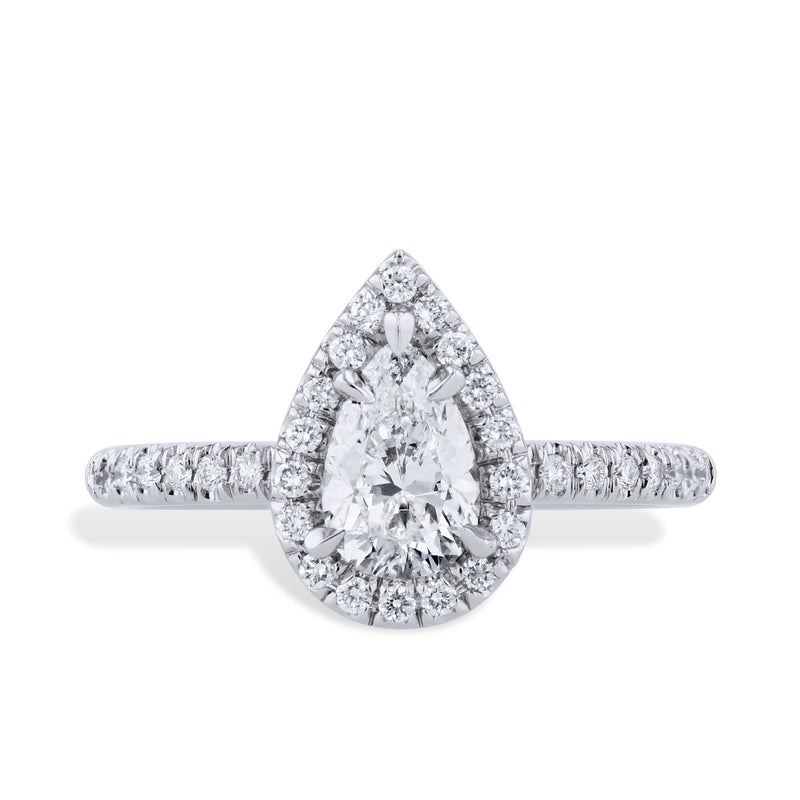 Platinum Pear Shaped Diamond and Pave Engagement Ring Rings H&H Jewels