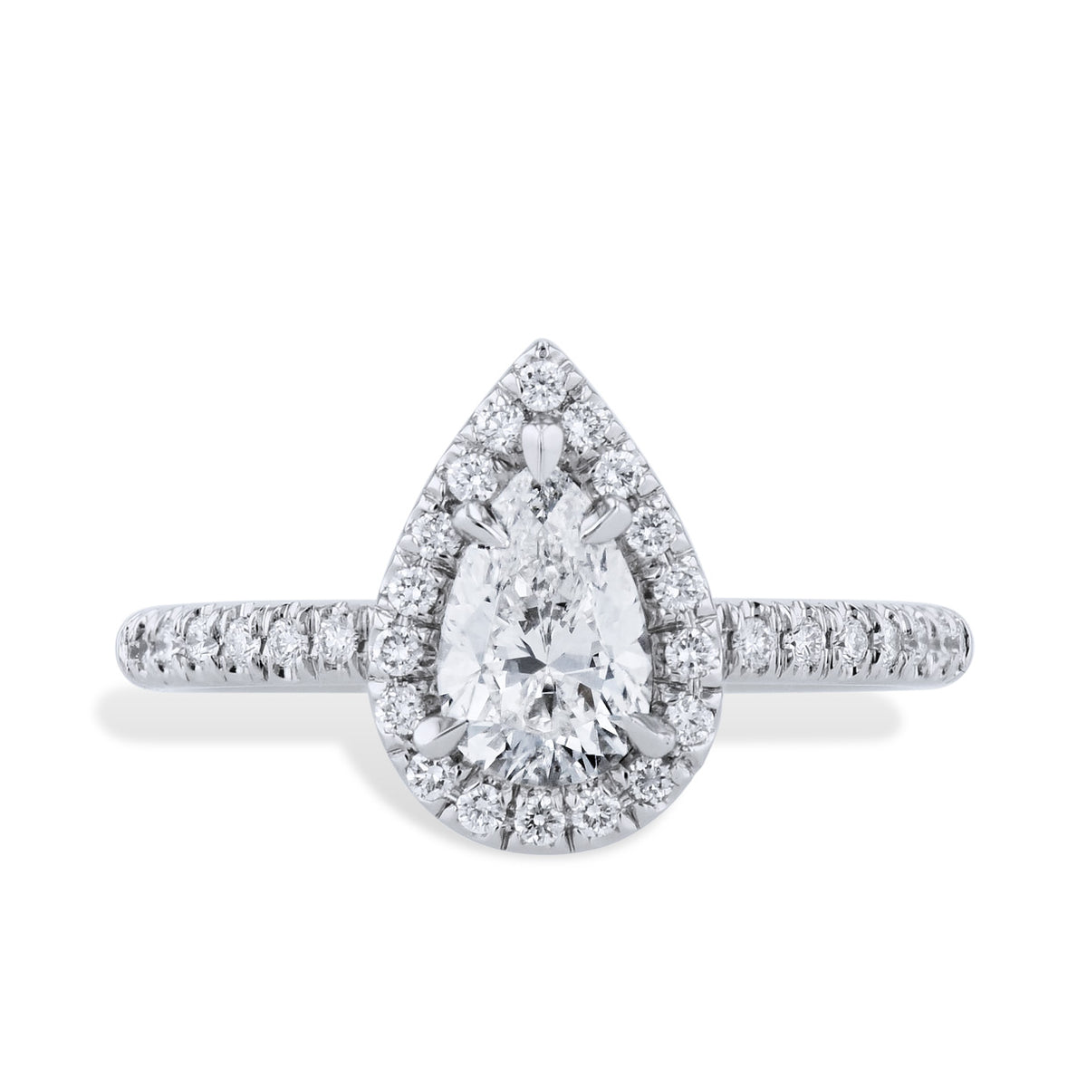 Platinum Pear Shaped Diamond and Pave Engagement Ring Rings H&H Jewels