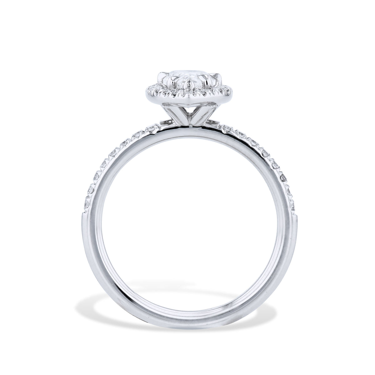 Platinum Pear Shaped Diamond and Pave Engagement Ring - Alternate View 1