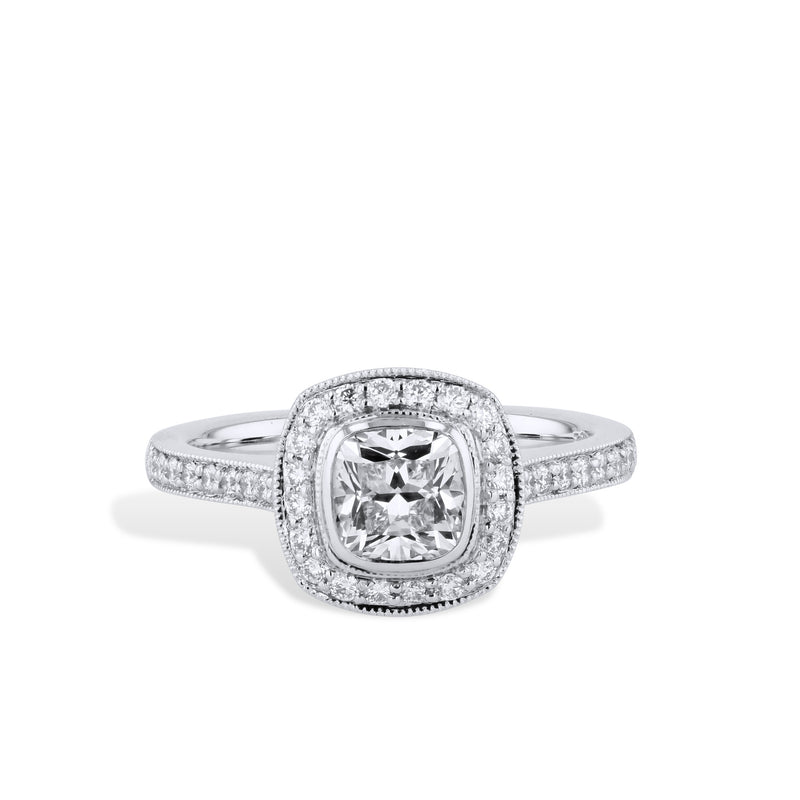 Brilliant Cushion Cut Diamond Platinum Engagement Ring Rings H&H Jewels