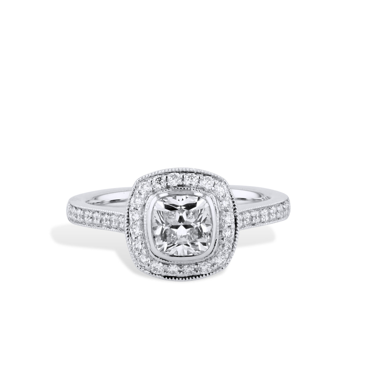 Brilliant Cushion Cut Diamond Platinum Engagement Ring Rings H&H Jewels