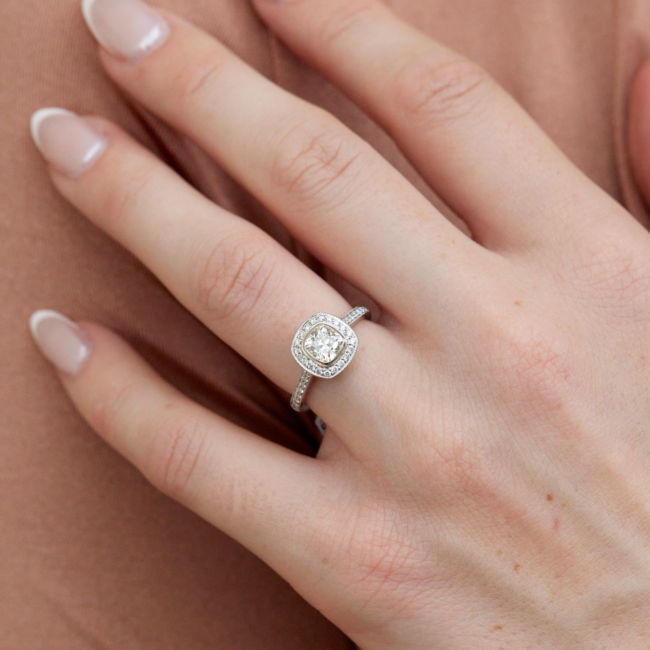 Brilliant Cushion Cut Diamond Platinum Engagement Ring Rings H&amp;H Jewels
