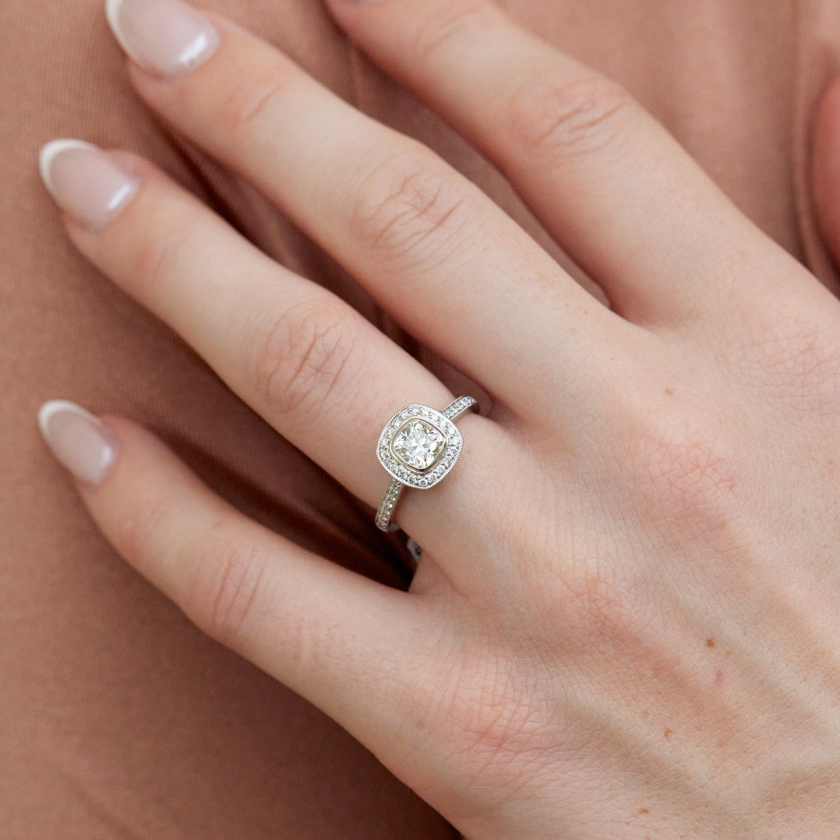 Brilliant Cushion Cut Diamond Platinum Engagement Ring - Alternate View 2