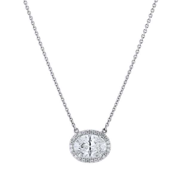 White Gold Oval Diamond Pave Pendant Necklace Necklaces H&H Jewels