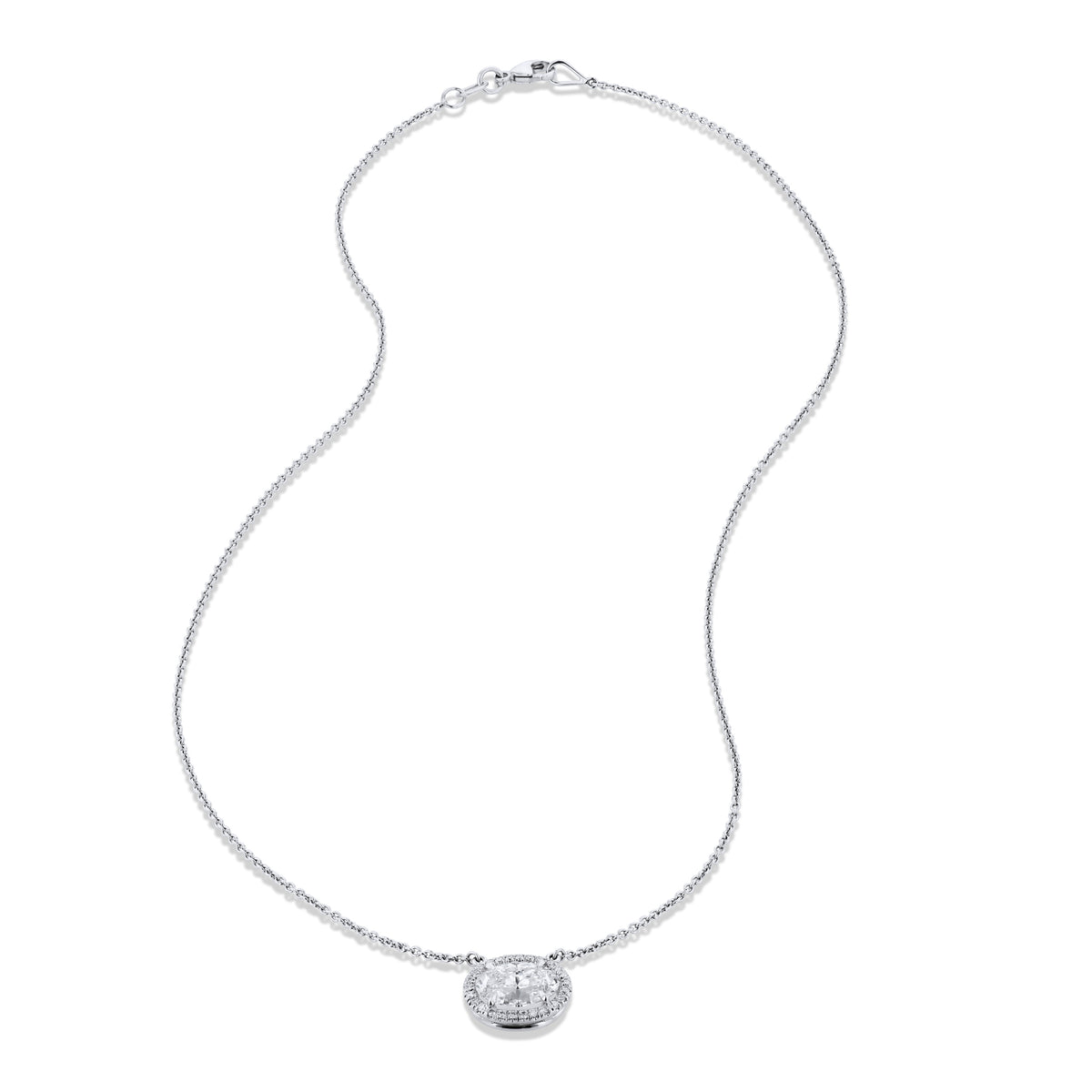 White Gold Oval Diamond Pave Pendant Necklace - Alternate View 1