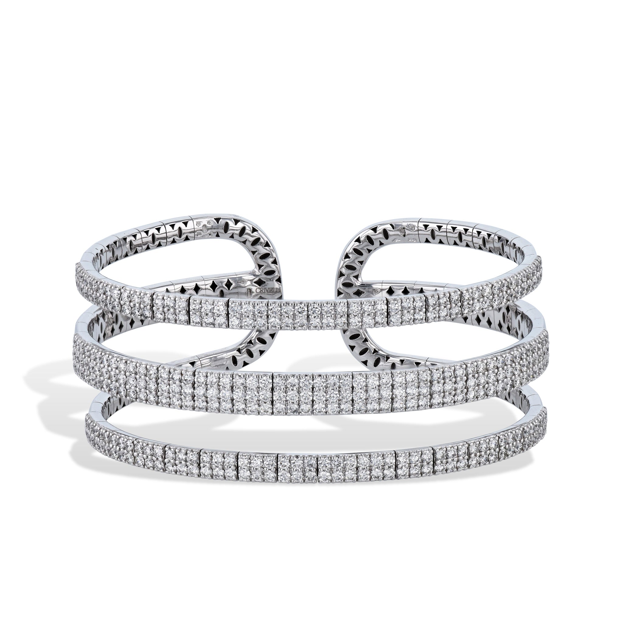 Three Row White Gold Diamond Cuff Bracelet Bracelets Curated by H