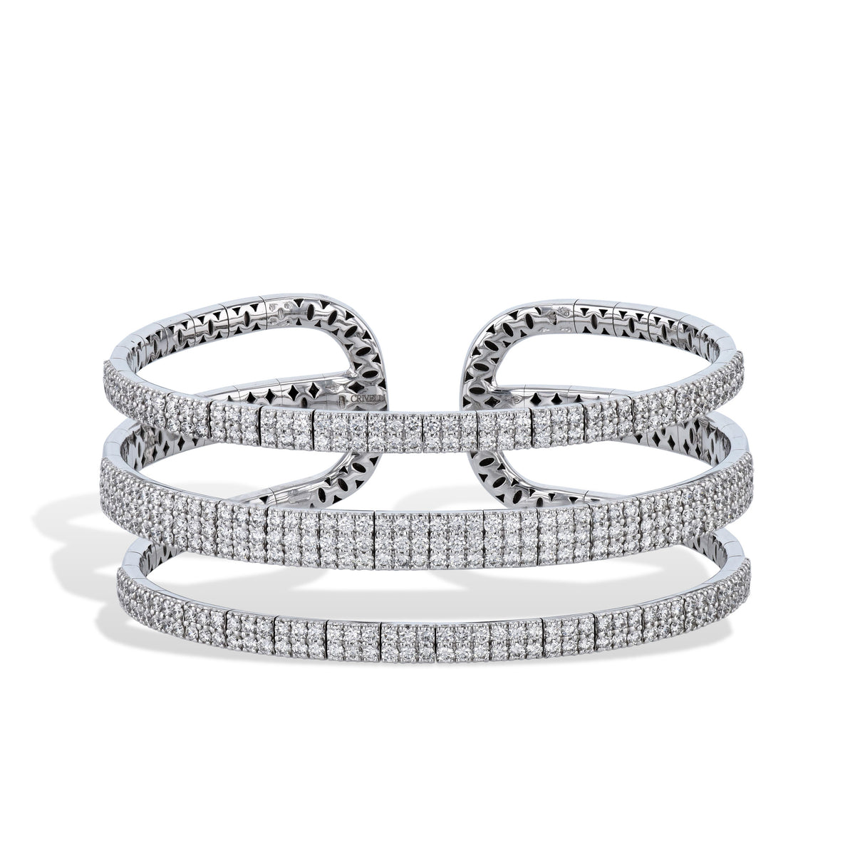 Three Row White Gold Diamond Cuff Bracelet - Alternate View 1