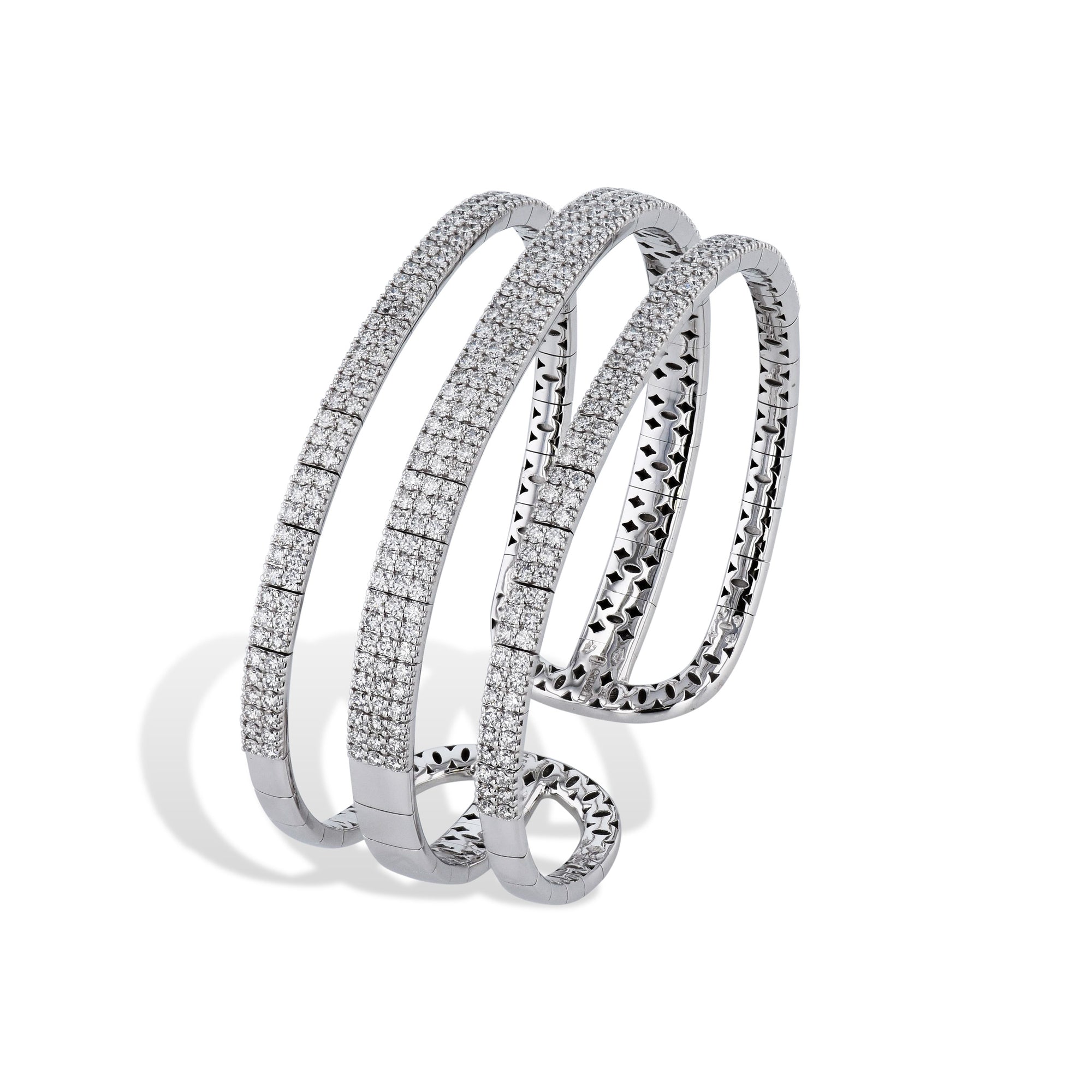 Three Row White Gold Diamond Cuff Bracelet Bracelets Curated by H