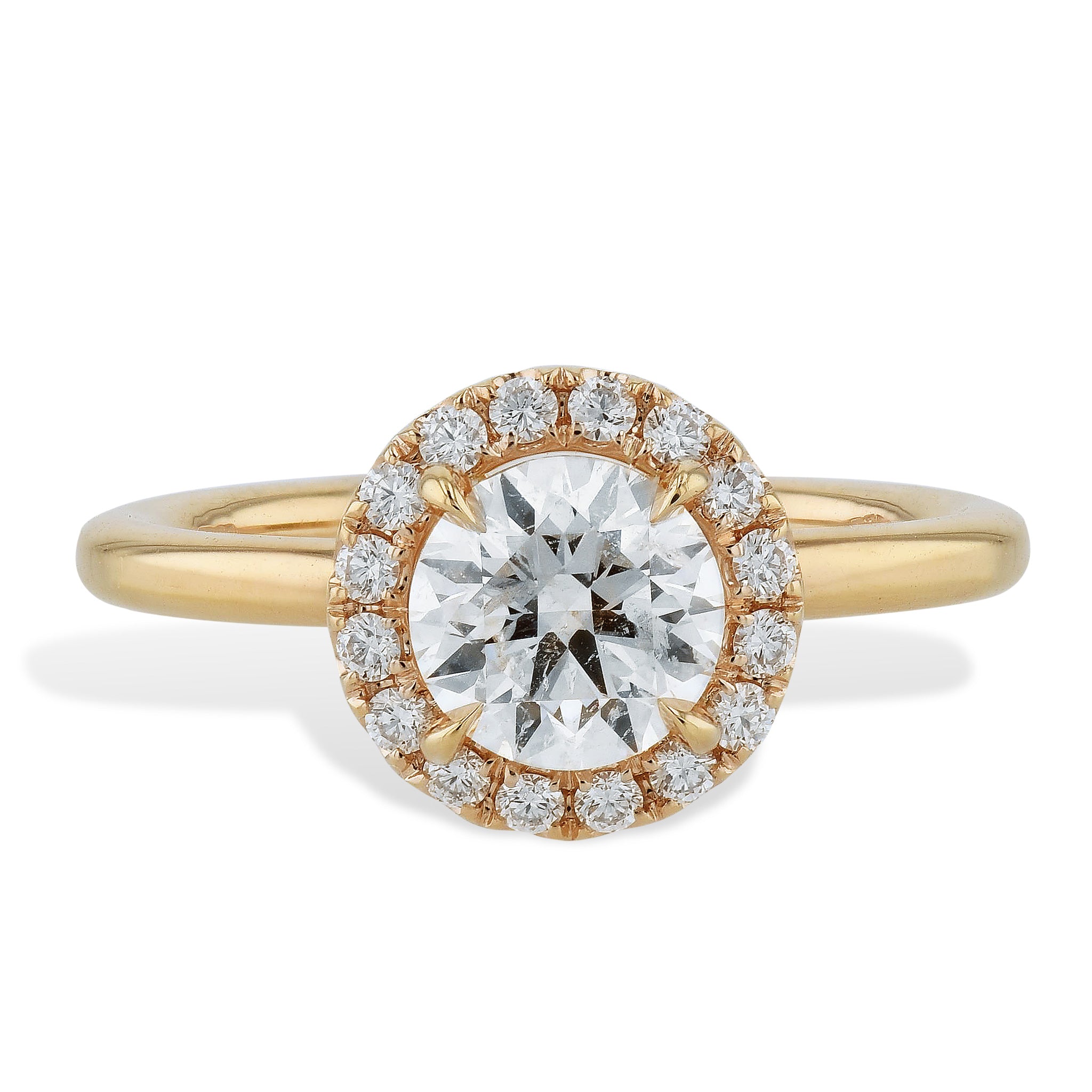 Dazzling round cut diamond ring with square halo -