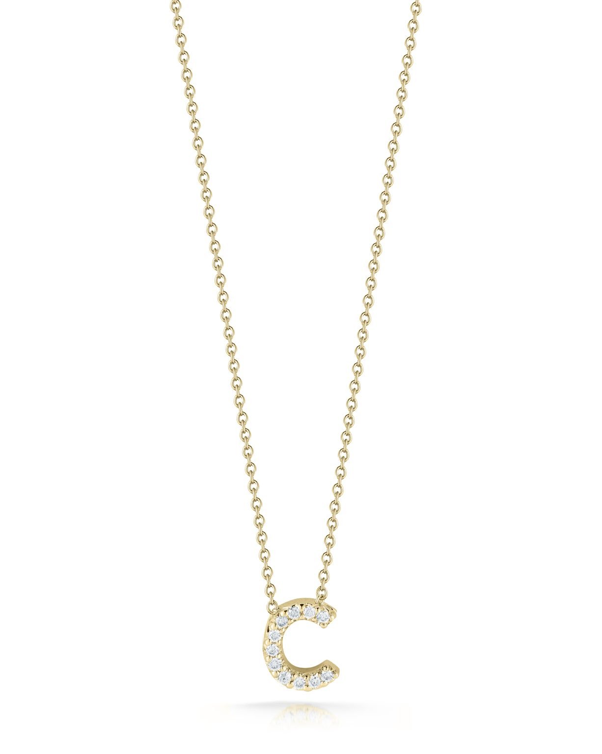 18K Yellow Gold Tiny Treasures Diamond Love Letter &quot;C&quot; Pendant Necklaces Roberto Coin