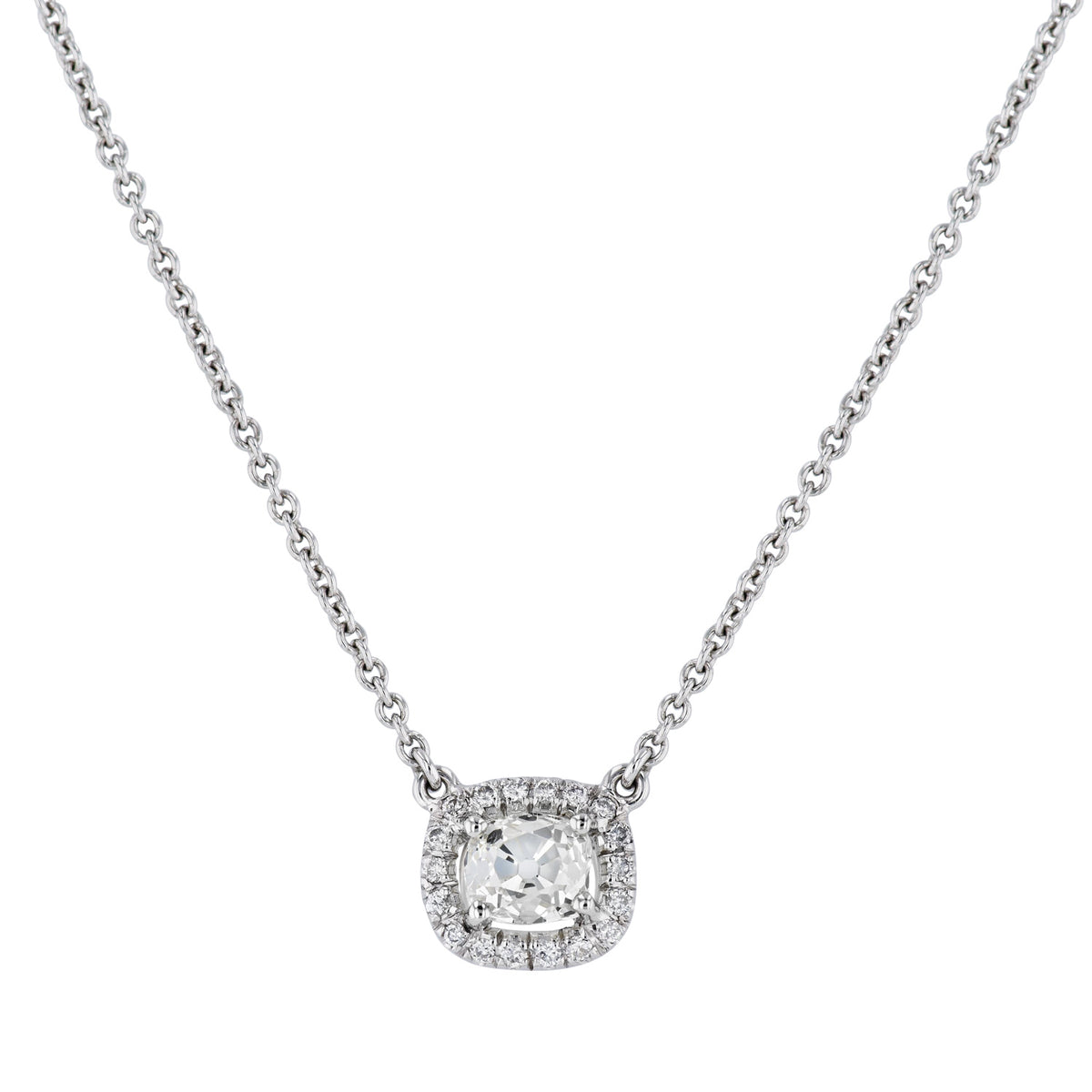 Old Mine Cushion Cut White Gold Diamond Pave Pendant Necklace Necklaces H&H Jewels
