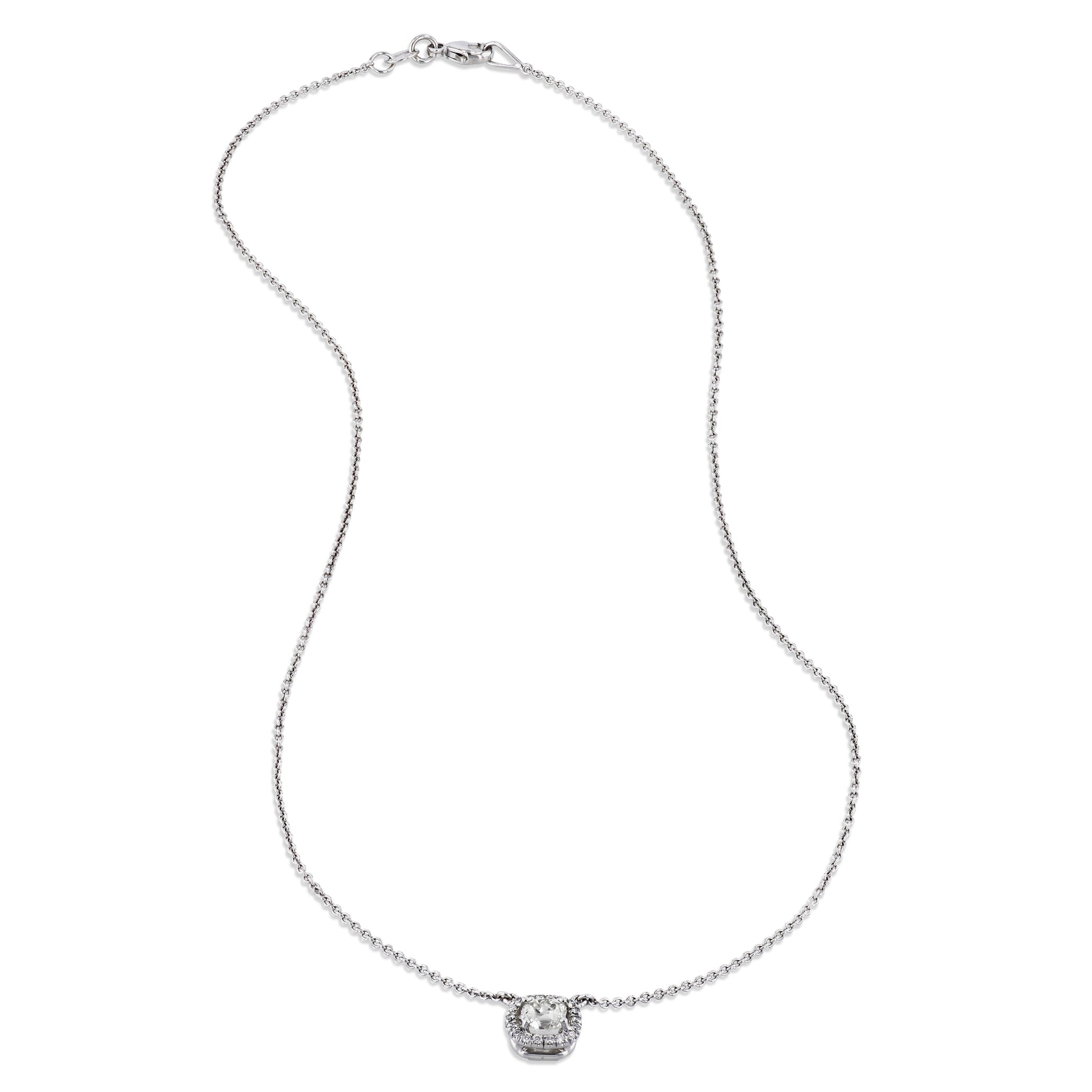 Old Mine Cushion Cut White Gold Diamond Pave Pendant Necklace Necklaces H&amp;H Jewels