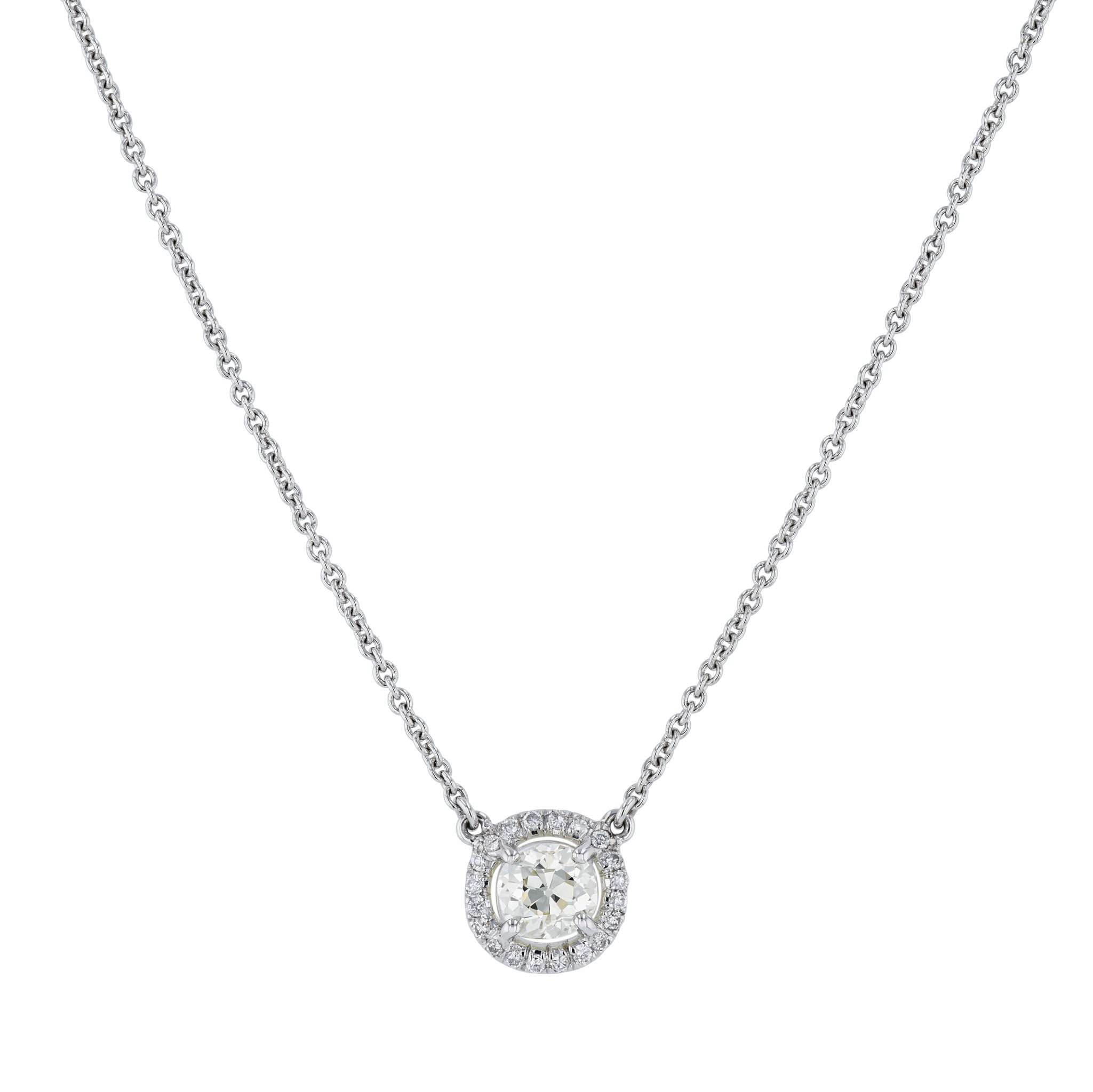 Old Mine Cut Round Diamond White Gold Pendant Necklace Necklaces H&amp;H Jewels