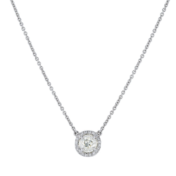 Old Mine Cut Round Diamond White Gold Pendant Necklace Necklaces H&H Jewels