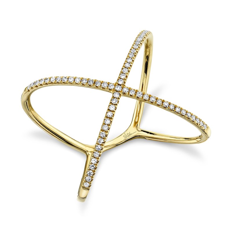 14K Yellow Gold Diamond Pave X Ring Rings Gift Giving