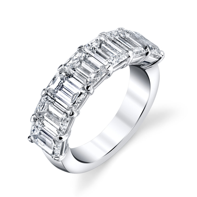 Emerald Cut Diamond 7 Stone Platinum Band Rings H&H Jewels