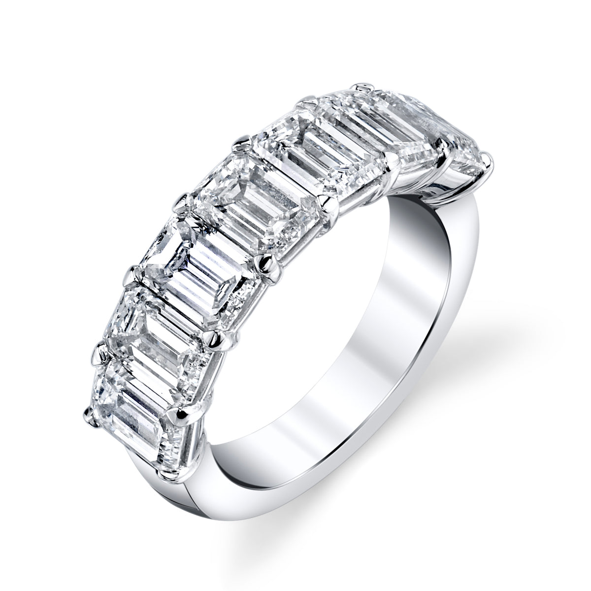 Emerald Cut Diamond 7 Stone Platinum Band - Alternate View 1