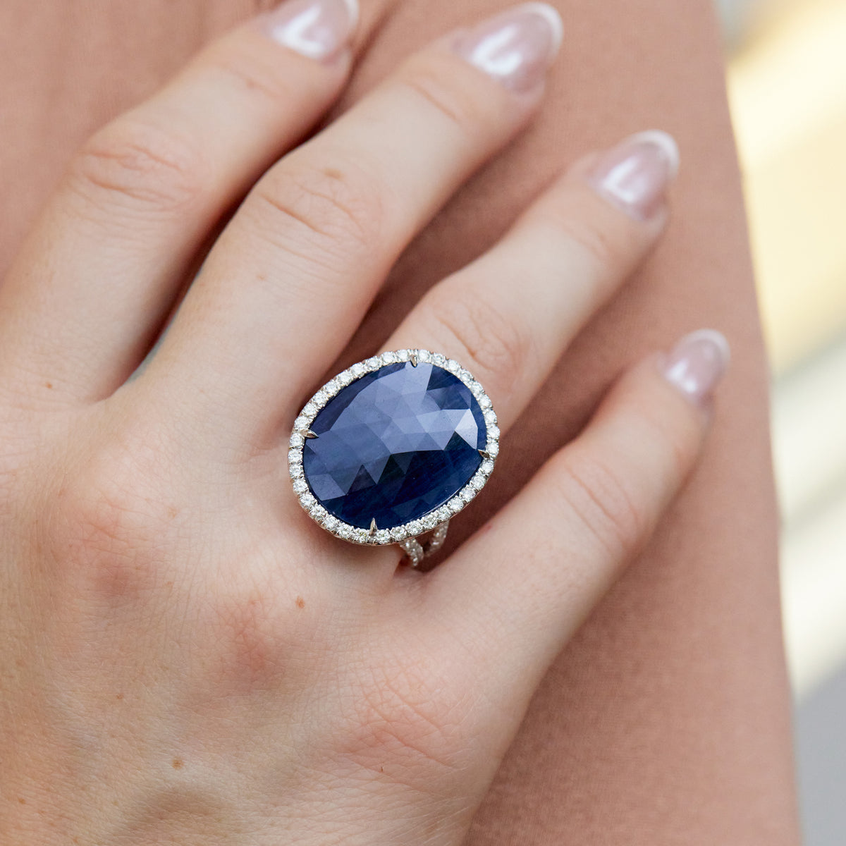White Gold Sapphire Slice Pave Diamond Ring - Alternate View 2