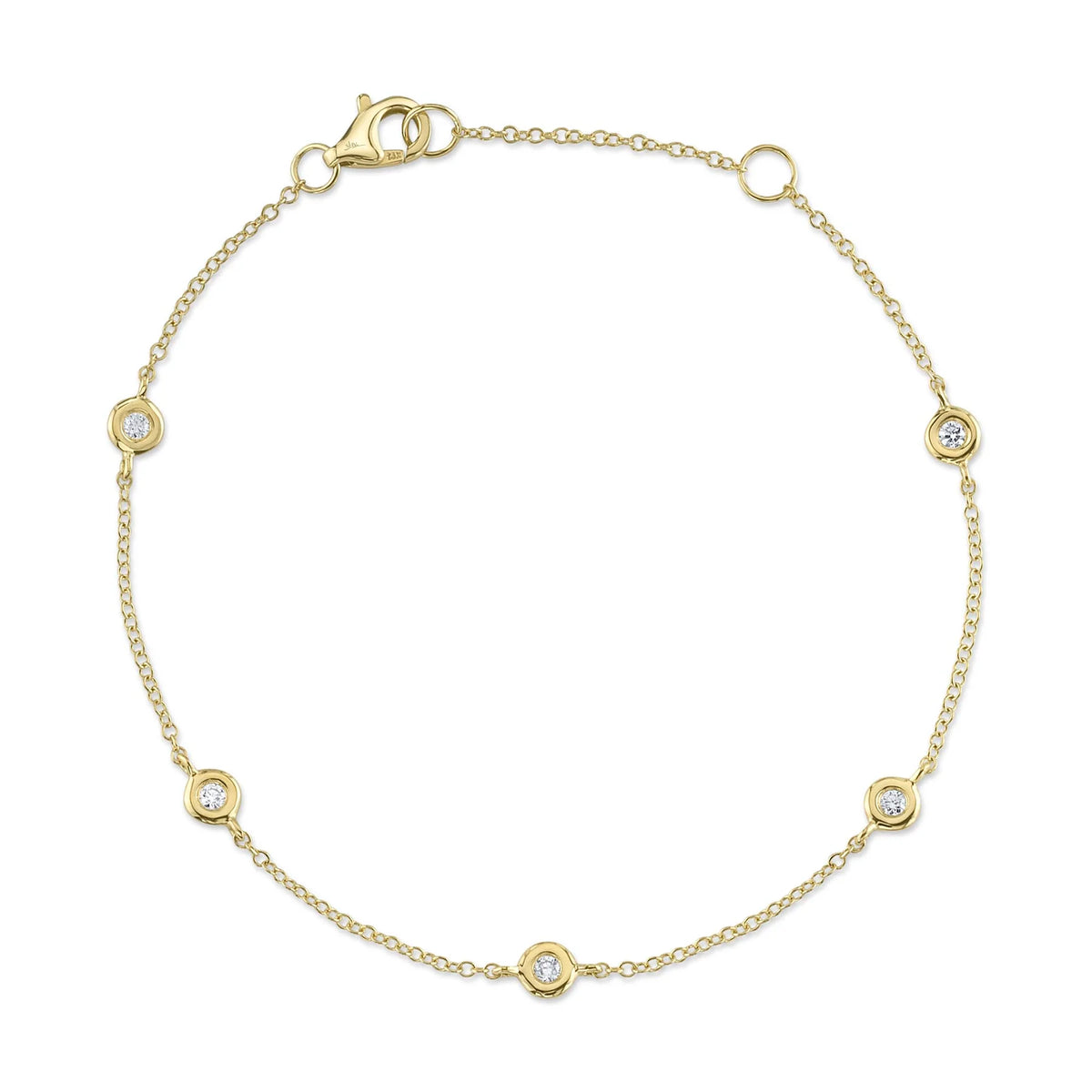 14kt Yellow Gold Diamond Bezel 5 Station Bracelet