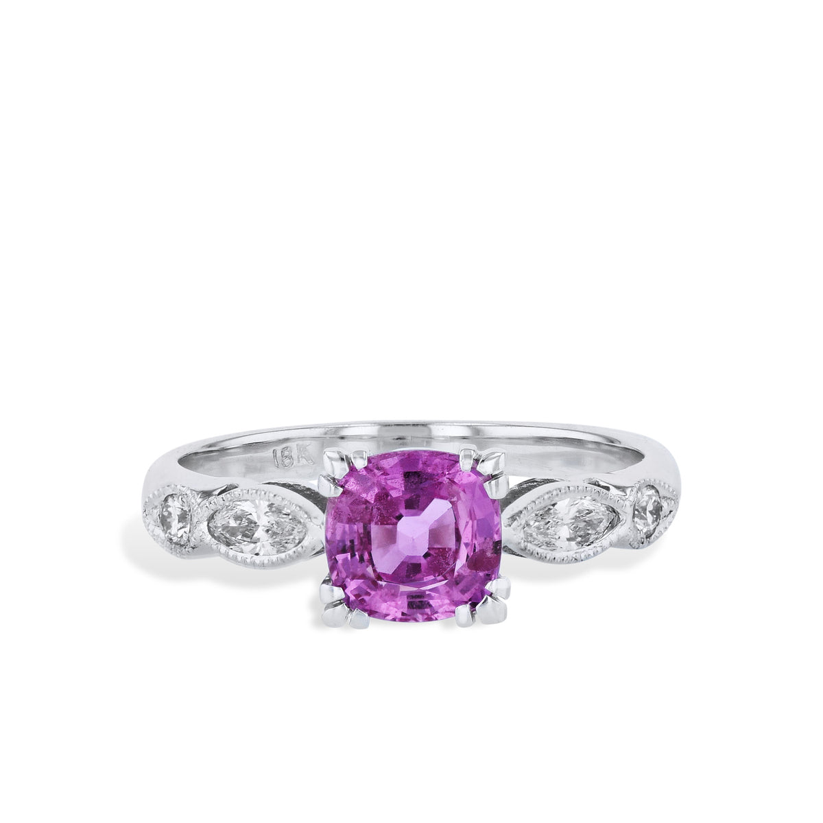 Cushion Cut Pink Sapphire and Diamond Estate Ring Rings Estate & Vintage