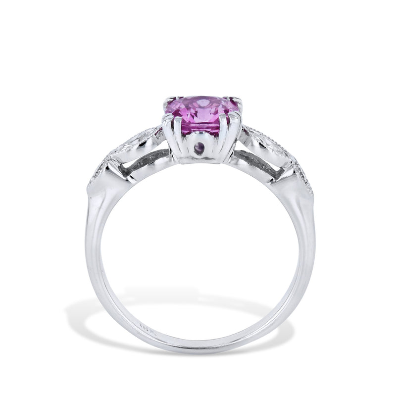 Cushion Cut Pink Sapphire and Diamond Estate Ring Rings Estate & Vintage