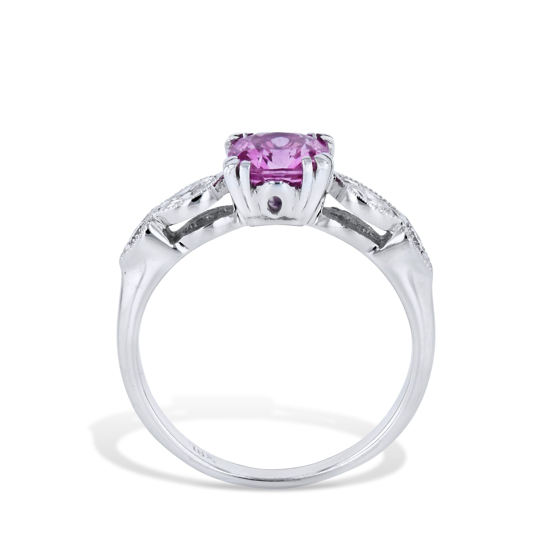 Cushion Cut Pink Sapphire and Diamond Estate Ring Rings Estate &amp; Vintage