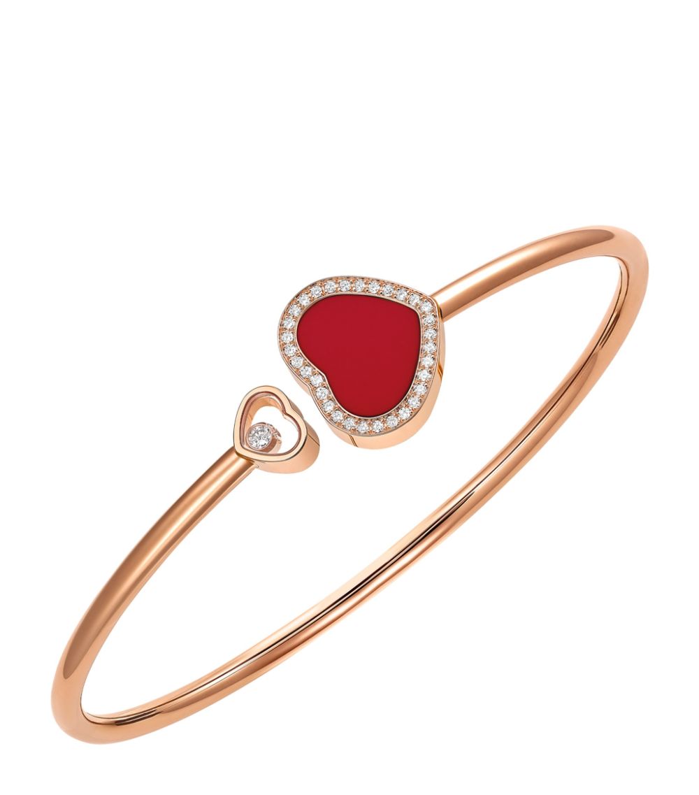 Rose Gold Happy Diamond Pave Red Heart Bangle Bracelet Bracelets Chopard