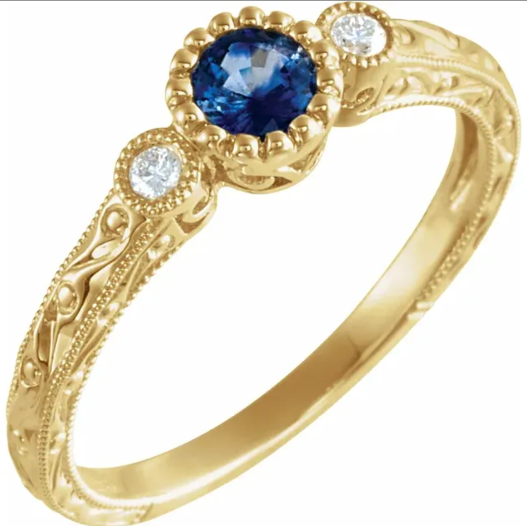 Rose Gold Sapphire Diamond Retro Antique Ring Rings Curated by H